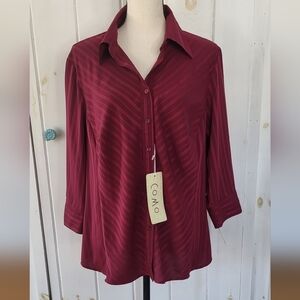 Como Plus Stripe Deep V Button-front Blouse